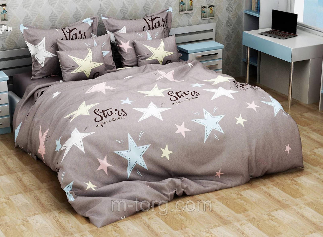 "зірки" Комплект постільної білизни євро розмір 200/220 см, нав-кі 70/70,тканина сатин