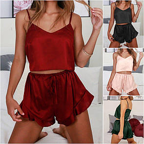 Красива жіноча піжама із шортами з атласу "Sylvia" Ефектна якісна стильна жіноча піжама