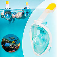 Полнолицевая маска для плавания S/M "Free Breath - 01PX" Бирюза, снорклинг маска с трубкой на все лицо (SH)