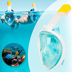 Маска для плавання повнолицьова S/M "Free Breath - 01PX" Бірюза, маска з трубкою для плавання, снорклінгу