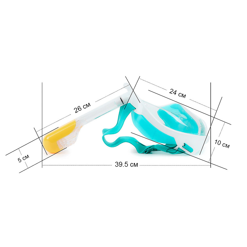 Полнолицевая маска для плавания S/M "Free Breath - 01PX" Бирюза, снорклинг маска с трубкой на все лицо (GK) - фото 5 - id-p1848686927