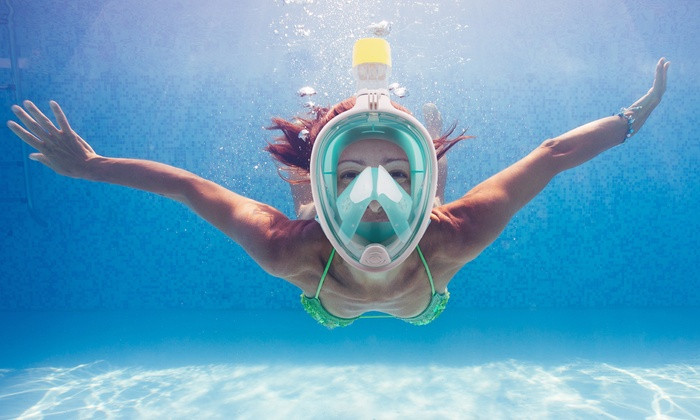 Полнолицевая маска для плавания S/M "Free Breath - 01PX" Бирюза, снорклинг маска с трубкой на все лицо (GK) - фото 6 - id-p1848686927