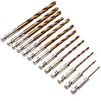 Набір з 13 свердел HSS 1.5-6.5мм для шуруповерта 6-гранні, для роботи з деревом і металом