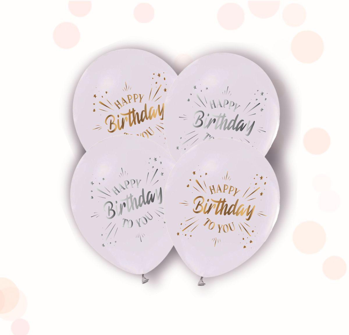 Повітряні кульки "Happy Birthday" білі з срібло/золотоТМ "Твоя Забава"  50шт
