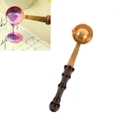 Ложка ложечка для плавлення сургуча воску, дерев'яна ручка, ємність 1.5 мл, діаметр 20 мм