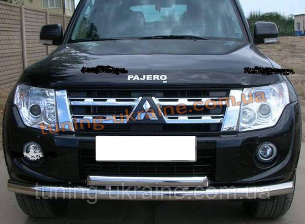 Защита переднего бампера труба двойная D60-42 на Mitsubishi Pagero Vagon 4 2007 - фото 1 - id-p315242103