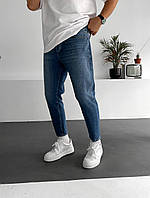 Мужские стильные свободные джинсы МОМ базовые темно синего цвета (Premium)