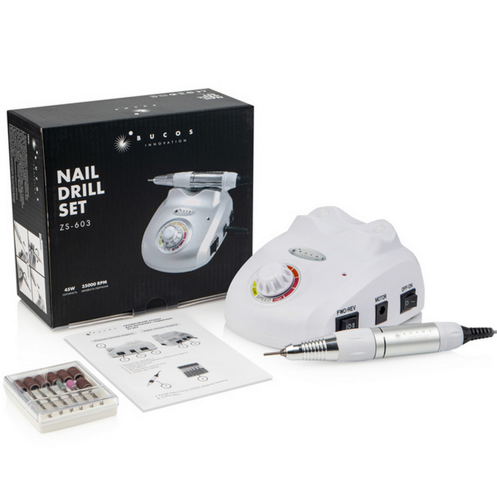 Фрезер для манікюру ZS-603 45 Вт, 35000 об/хв, Білий / Професійний апарат для манікюру та педикюру