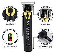 Тример для стриження волосся VGR V-082 PROFI (3 насадки, USB-зарядка, акумулятор Li-Ion 2500 mAh), фото 6