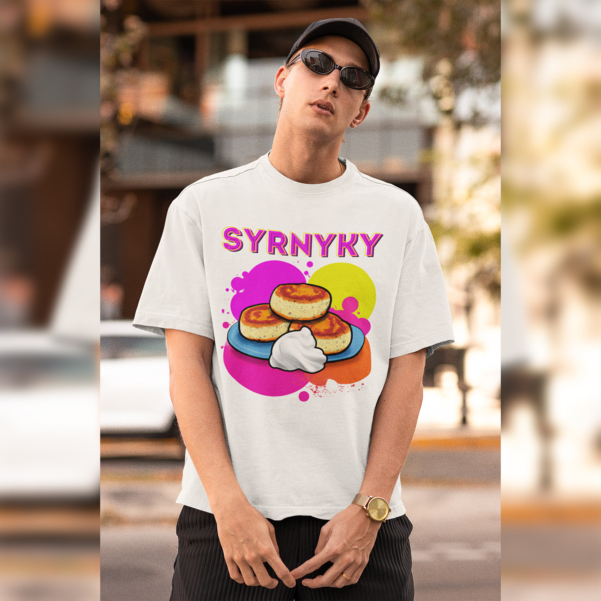 Чоловіча футболка з принтом "Syrnyky", біла, фото 1