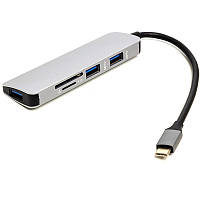 Переходник PowerPlant USB Type-C - 3*USB 3.0 Ports + TF/SD Card Reader