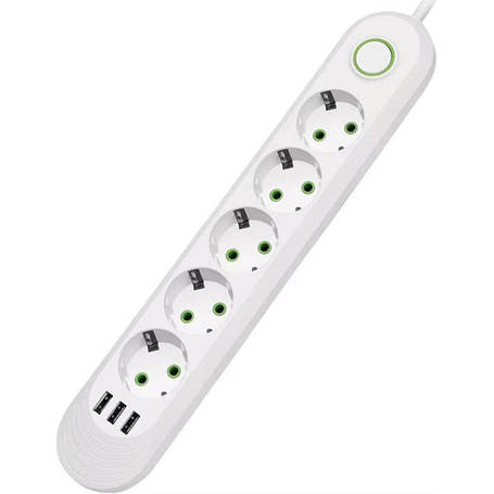 Мережевий фільтр живлення Donglixia F05U 5 розеток 3USB подовжувач 2 метри, фото 1