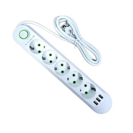 Мережевий фільтр живлення Donglixia F05U 5 розеток 3USB подовжувач 2 метри, фото 3