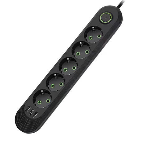 Мережевий фільтр живлення Donglixia F05U 5 розеток 3USB подовжувач 4 метри, фото 1