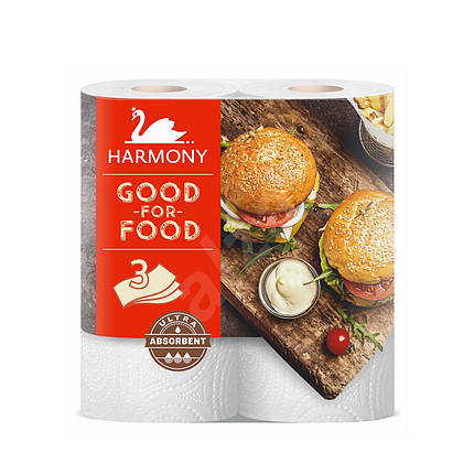 Рушник кухонний паперовий HARMONY GOOD FOR FOOD 16,5 м 2шт/уп тришарове, фото 2