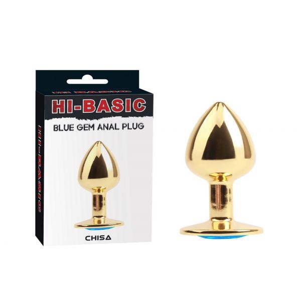 Золотиста анальна пробка з кристалом Blue Gem Anal Plug Bomba💣