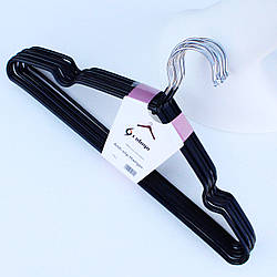 Вішалки плічка металеві силіконові для одягу товсті чорні, 40 см, 10 шт.