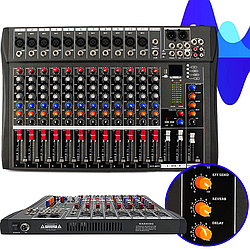 Аудіо мікшер на 12 каналів, USB, Mixer BT 1206 / Професійний мікшерний пульт