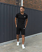 Мужской летний спортивный костюм Adidas черный хлопковый , Летний комплект черный Адидас Футболка + Шорт trek