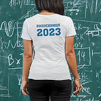 Женская белая футболка Выпускница 2023 надпись на спине