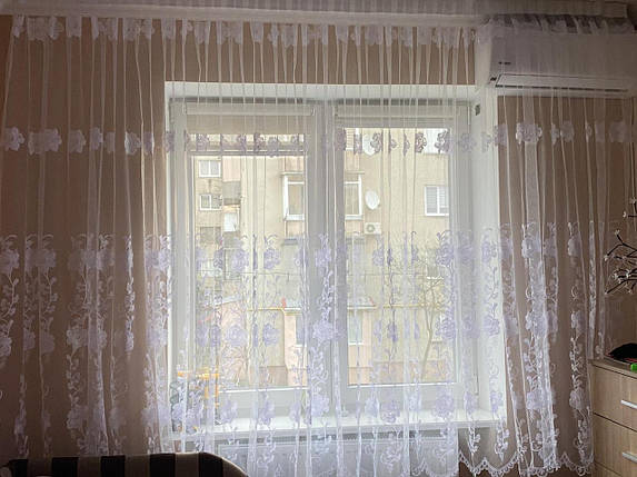 Ніжний фатиновий тюль із квітковою вишивкою No1666 Білий, фото 1