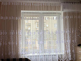 Ніжний фатиновий тюль із квітковою вишивкою No1666 оптом Білий