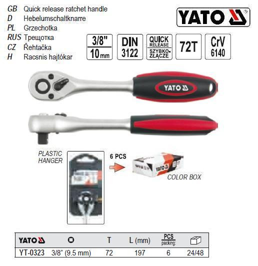 Ключ-тріскачка M=3/8" L=197 мм YATO YT-0323