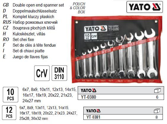 Набір ключів ріжкових YATO М=6х7-24х27 10 штук YT-0380