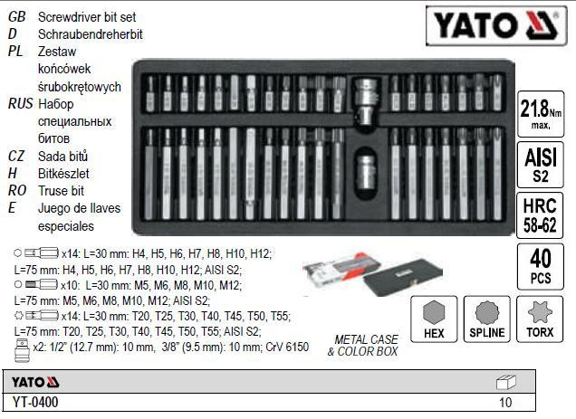 Набор бити YATO специальние 40 штук YT-0400