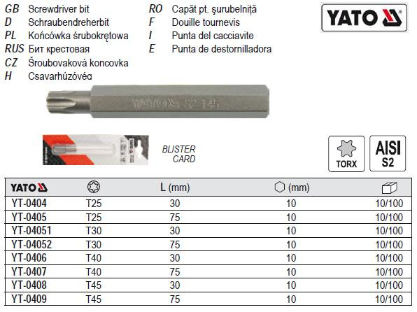 Насадка викрутки біта TORX YATO Польща T30 l=30 мм S2 YT-04051