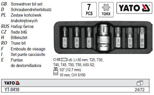 Набір насадка викрутки насадка викруткова перехідник 1/2" 30мм 7шт TORX YATO-0410