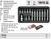 Набор бит насадка отвертки TORX YATO перехідник 1/2" 30-75мм 15 штук YT-0411
