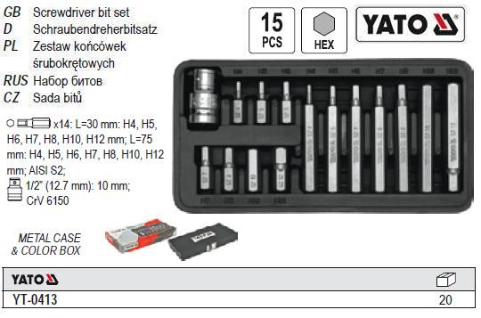 Набор бит насадка отвертки TORX YATO перехідник 1/2" 30-75 мм 15 штук YT-0413