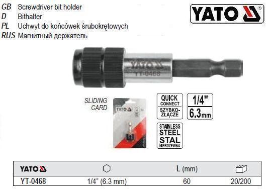 Тримач біт швидкознімний 1/4" х60 мм YATO YT-0468