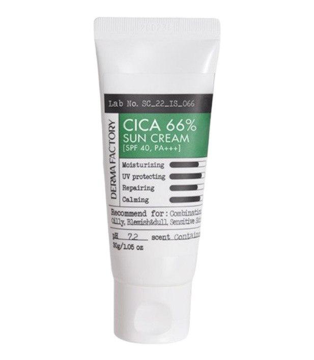 Derma Factory Cica 66% Sun Cream SPF40 PA+++ - Сонцезахисний крем з центелою 30 г, фото 1