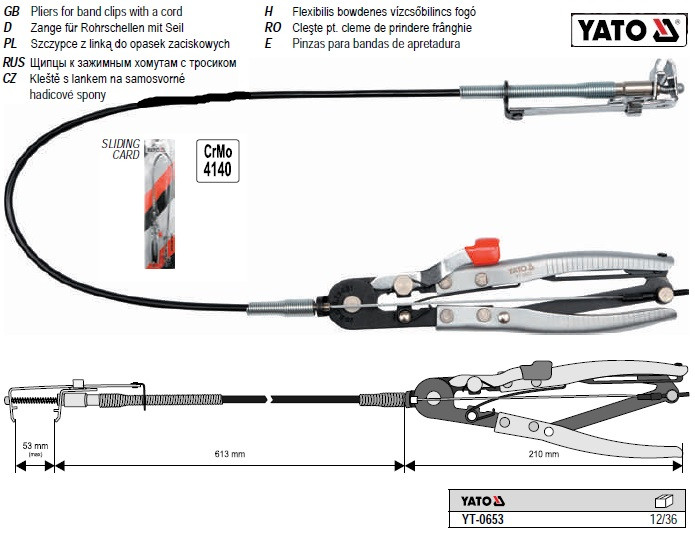 Щипці YATO Польща для стягующих хомутів 210 з подовжувачем 513 YT-0653