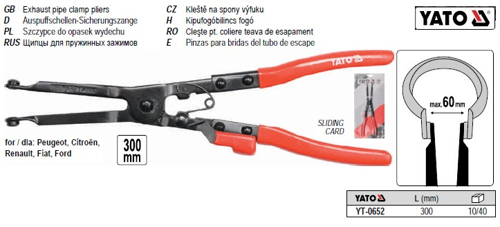 Щипці YATO Польща для пружинних затисків вихлопних систем l=300 мм YT-0652