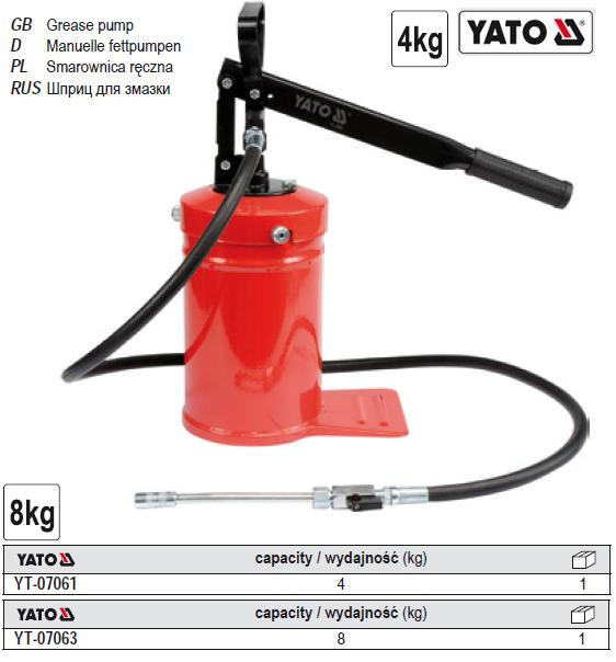 Насос помпа мастильна місткістю 8 кг сопло шланг l=15 м P=138 MPa YATO-07063
