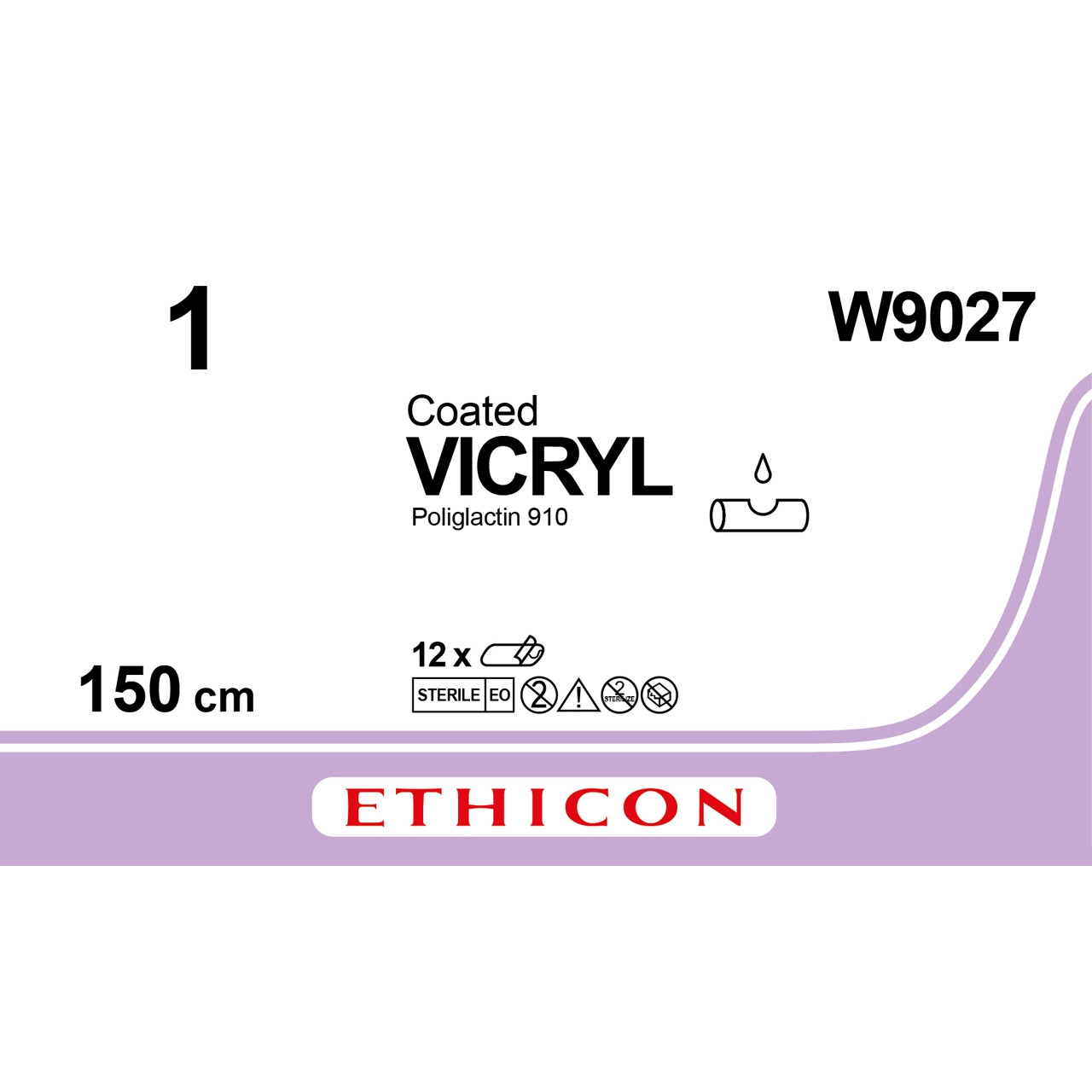 Вікрил (VICRYL) 1, без голки, фіолетовий, 150 см, 1шт.