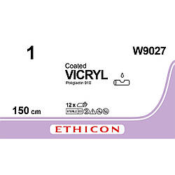 Вікрил (VICRYL) 1, без голки, фіолетовий, 150 см, 1шт.