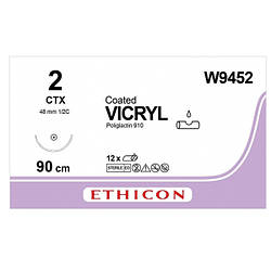 Вікрил (VICRYL) 2 колюча масивна Тапер Поінт (Taper Point) 48 мм, 1/2 кола, фіолетовий 90см, 1шт.