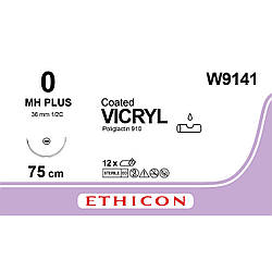 Вікрил (VICRYL) 0 колюча модифікована Тапер Поінт (Taper Point) 36 мм, 1/2 кола, фіолетовий 75см, 1шт.
