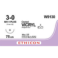 Вікрил (VICRYL) 3-0 колюча модифікована Тапер Поінт (Taper Point) 31 мм, 1/2 кола, фіолетовий 75см, 1шт.