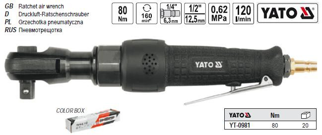 Ключ трещітка тріщатка пневматичний 1/2" F=80 Nm YATO-0981