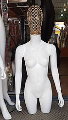 Манекен жіночий торс білий з сітчастою головою для магазину одягу вітрінний