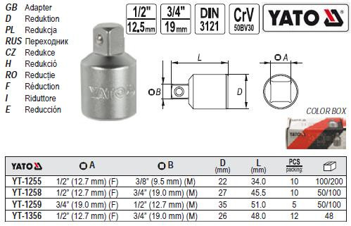 Перехідник YATO M=3/4"(F)/1/2(М) L=51 мм YT-1259