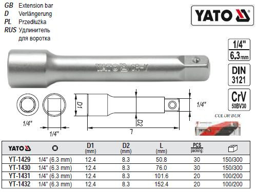 Удлинитель YATO подовжувач продовжувач M=1/4"(6,3) L=152 YT-1432