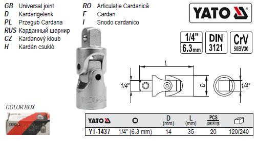 Карданний шарнір M=1/4"(6,3 мм) L=35 YATO-1437