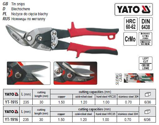 Ножници по металлу YATO Польша правие l=235 мм YT-1916