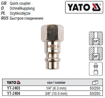 Швидкознімний кінцевик YATO внутрішя різьба Ø=3/8" YT-2404